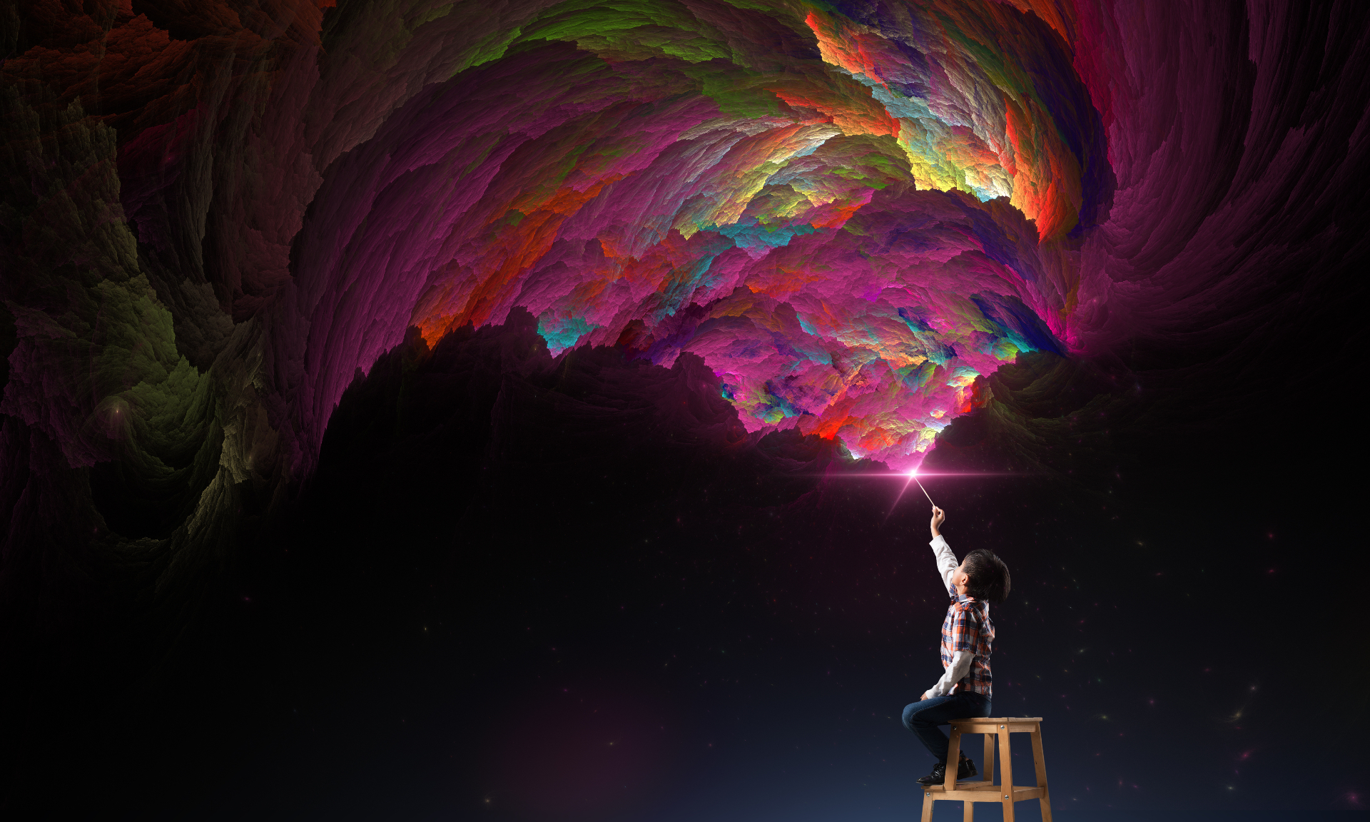 A young luminous cub painting the cosmos with pure creative light